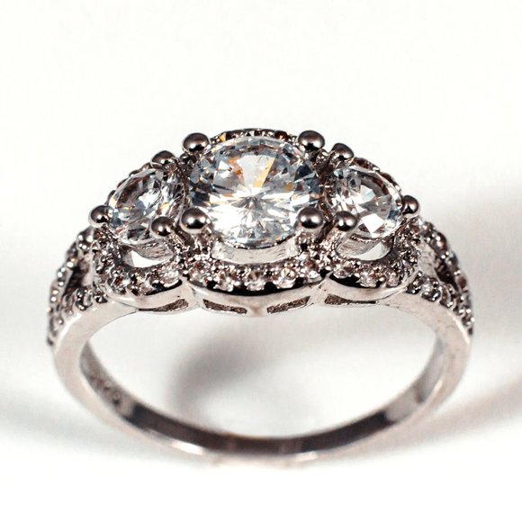 Three Stone Diamond Stimulant Sterling Silver Wedding Engagement Promise… - Picture 1 of 3